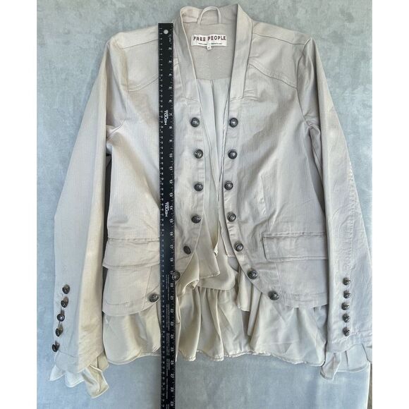Free People Jacket Womens Size Small Beige Ruffles Romantic Military Boho Peplum - Picture 3 of 13